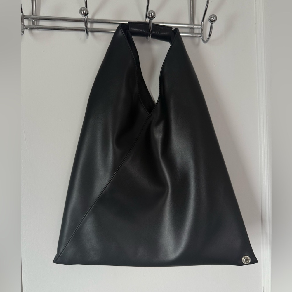 MM6 Maison Margiela Black Faux-Leather Small Triangle Tote Bag